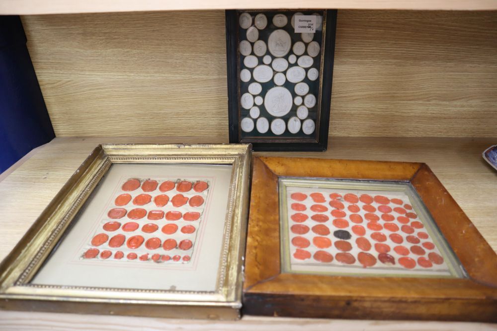 A framed group of intaglios and two framed groups of seals